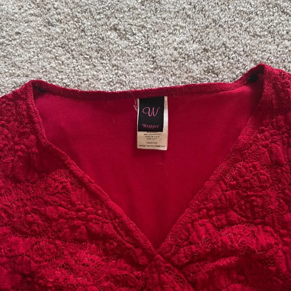 Vintage Wrapper Red Lace Babydoll Long Sleeve Italian Top size Medium - Picture 5 of 9